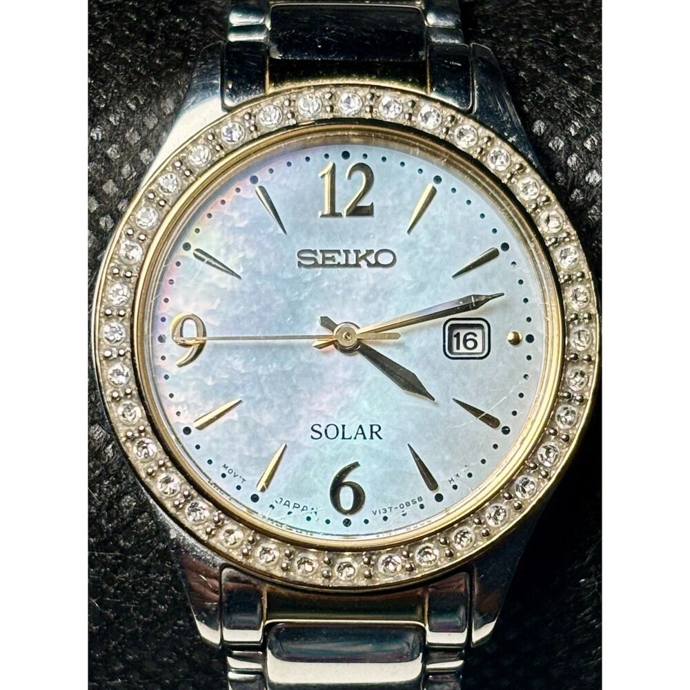 Seiko SUT126 Solar Two-Tone Crystal Bezel Dress Watch